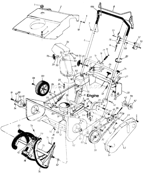 Page A Diagram and Parts List for 310183 21" 1990 MTD Snow Blower