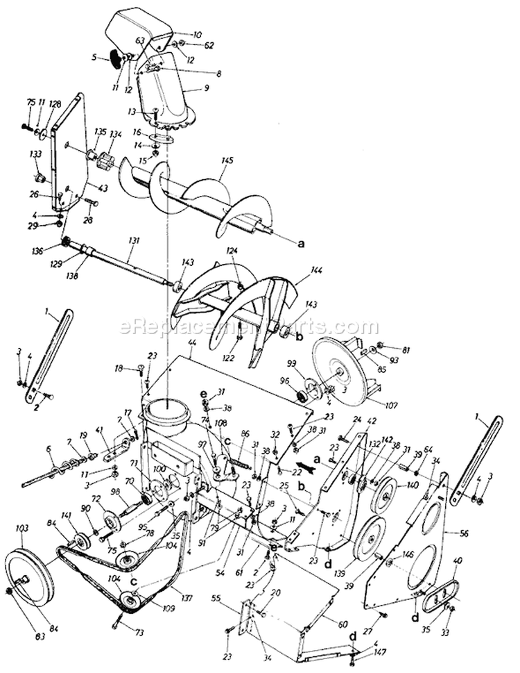 Page D Diagram and Parts List for 310385 1990 MTD Snow Blower