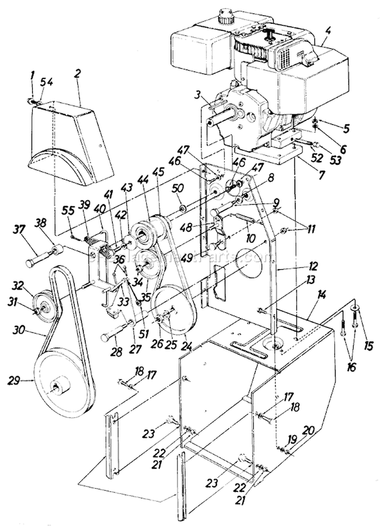 Page B Diagram and Parts List for 310965 1990 MTD Snow Blower