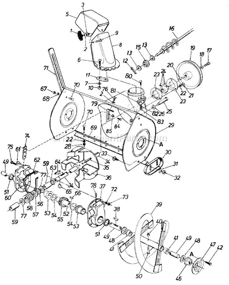 Page C Diagram and Parts List for 310965 1990 MTD Snow Blower