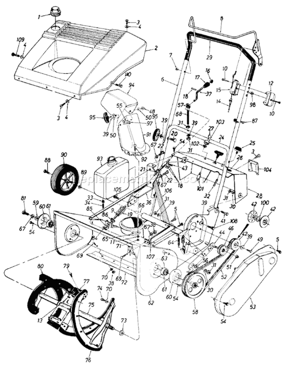 Page A Diagram and Parts List for 311193 1991 MTD Snow Blower