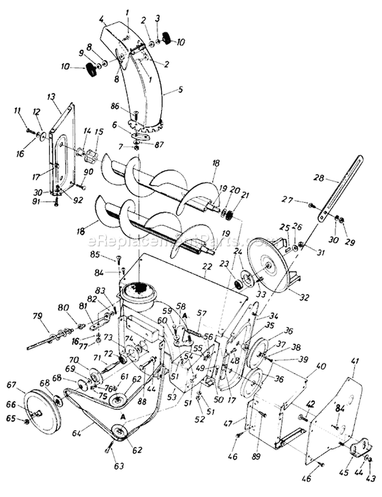 Page A Diagram and Parts List for 311345 1991 MTD Snow Blower