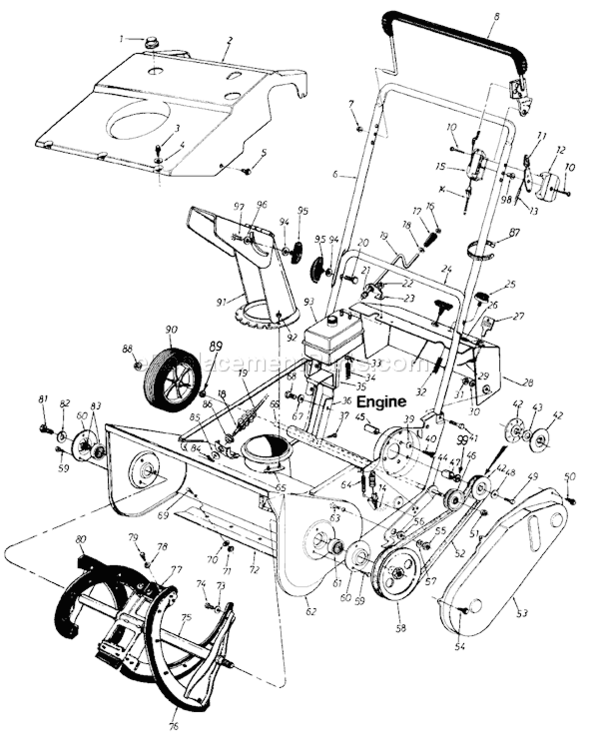 Page A Diagram and Parts List for 31181C 1986 MTD Snow Blower