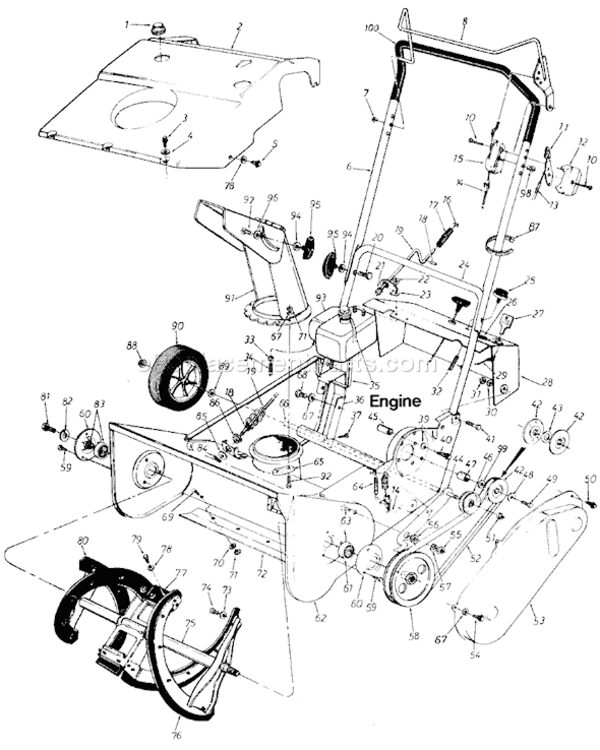 Page A Diagram and Parts List for 31183-7 1987 MTD Snow Blower