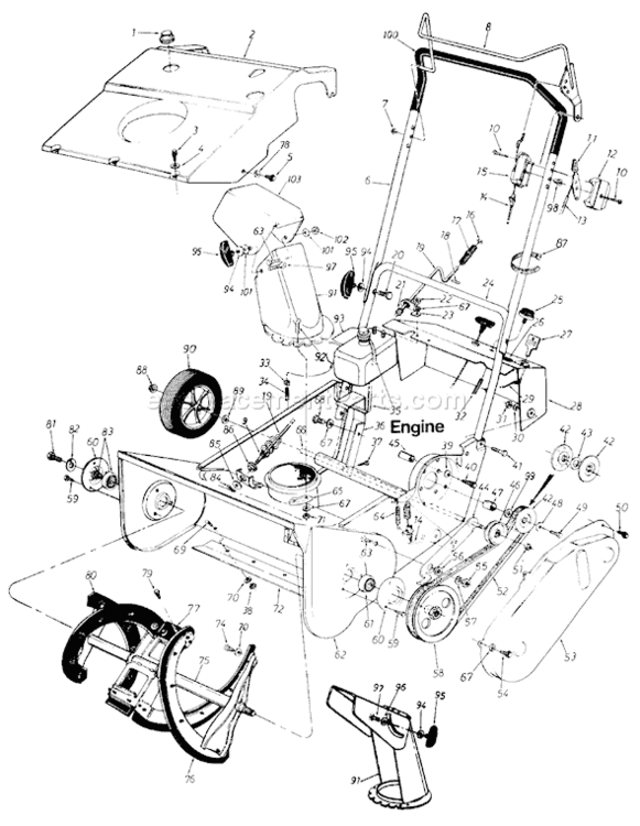 Page A Diagram and Parts List for 31183-8 1988 MTD Snow Blower