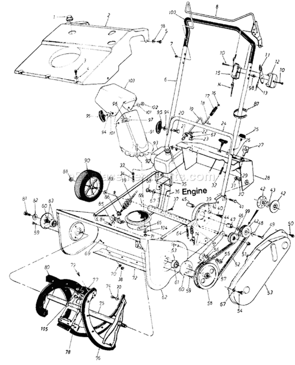 Page A Diagram and Parts List for 31183-9 1989 MTD Snow Blower