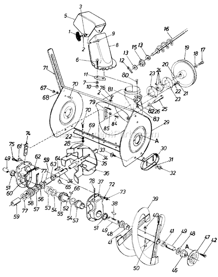Page A Diagram and Parts List for 311965 1991 MTD Snow Blower