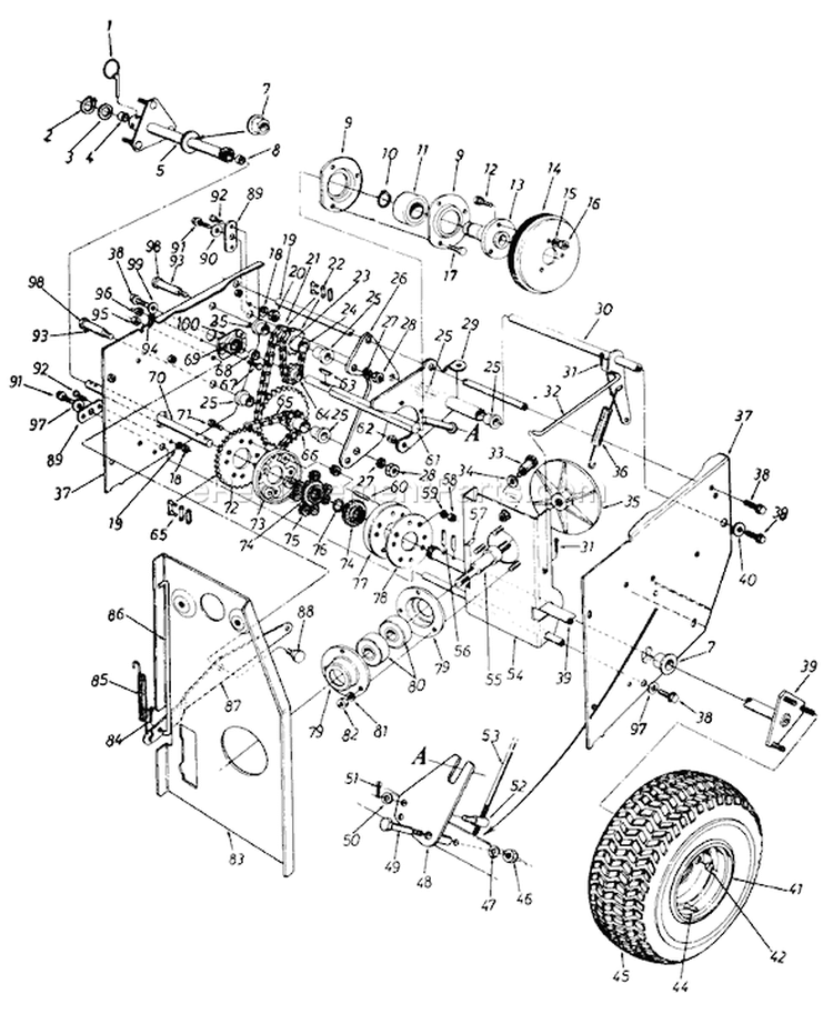 Page B Diagram and Parts List for 311965 1991 MTD Snow Blower