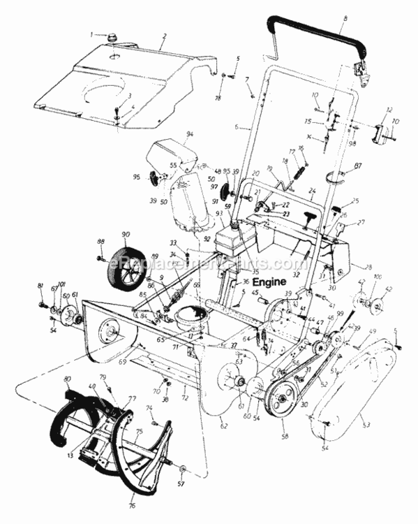 General_Assembly Diagram and Parts List for 312-180-054 1992 MTD Snow Blower