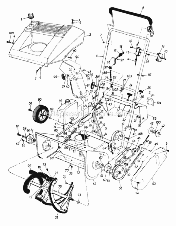 General_Assembly Diagram and Parts List for 312-191-054 1992 MTD Snow Blower