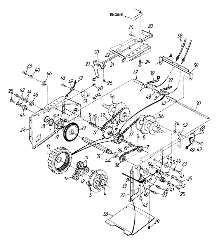 Page D Diagram and Parts List for 312-612E000 1992 MTD Snow Blower