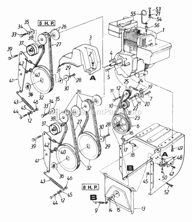 Belts_And_Pulleys Diagram and Parts List for 312-612E054 1992 MTD Snow Blower