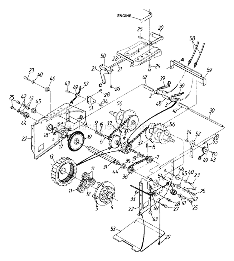 Page D Diagram and Parts List for 312-642F000 1992 MTD Snow Blower
