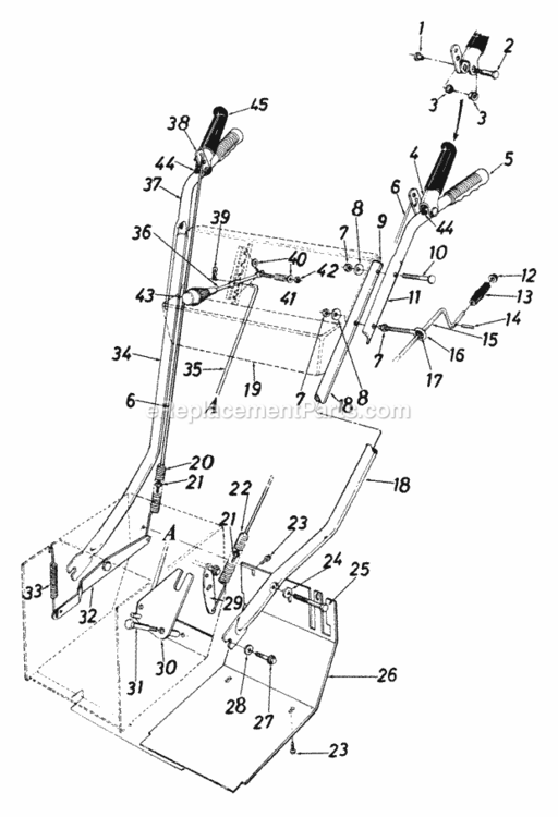 Handle_And_Chute_Assembly Diagram and Parts List for 312-980I054 1992 MTD Snow Blower