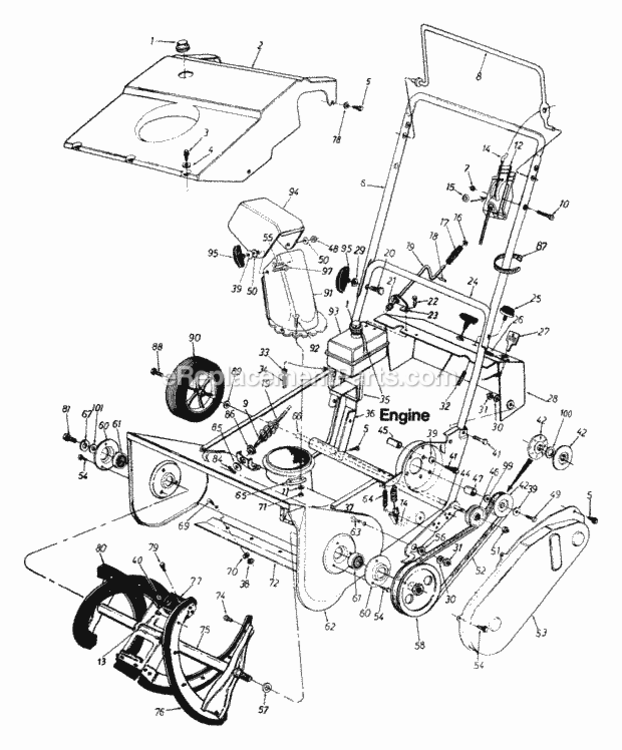 General_Assembly Diagram and Parts List for 313-181-352 1993 MTD Snow Blower