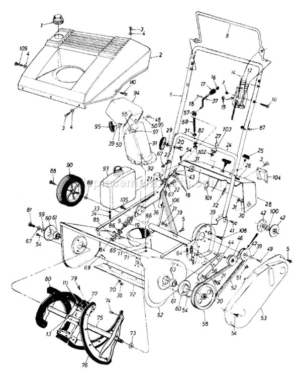 Page A Diagram and Parts List for 313-191-000 1993 MTD Snow Blower
