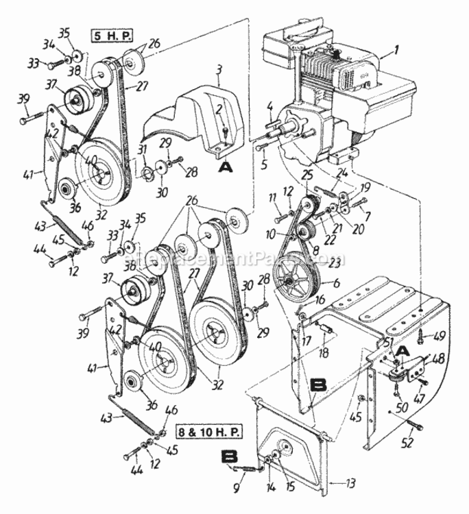 Engine_And_Pulley_Assembly Diagram and Parts List for 313-610E027 1993 MTD Snow Blower