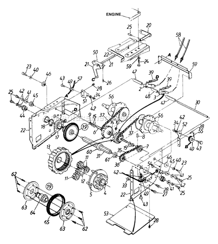 Page D Diagram and Parts List for 313-612E000 1993 MTD Snow Blower