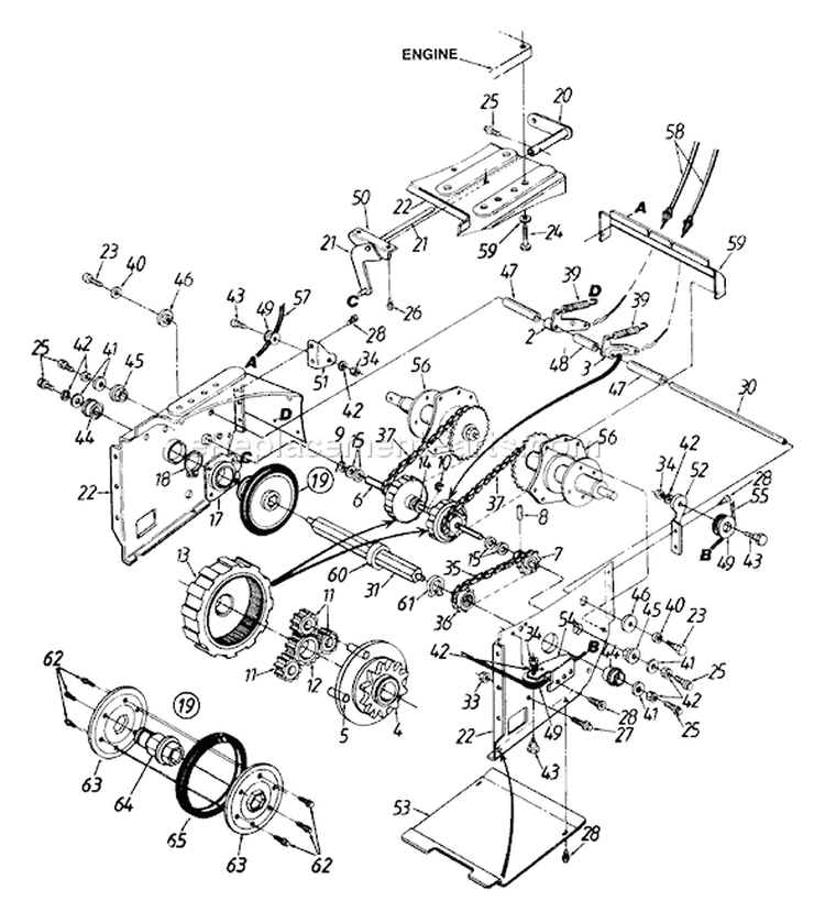 Page D Diagram and Parts List for 313-642F000 1993 MTD Snow Blower