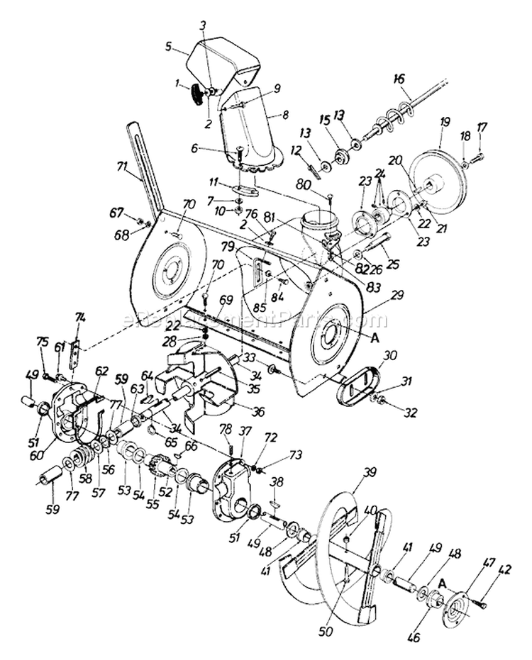 Page B Diagram and Parts List for 313-980I000 1993 MTD Snow Blower