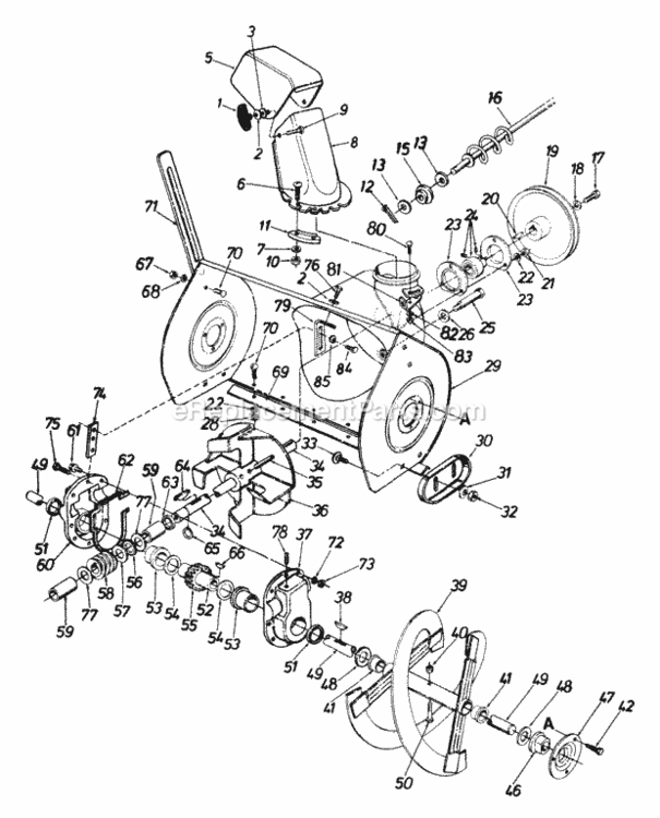 Complete_Gear_Housing_And_Spiral_Assembly Diagram and Parts List for 313-980I095 1993 MTD Snow Blower