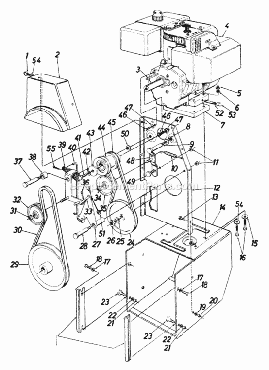 Engine_And_Frame_Assembly Diagram and Parts List for 313-980I205 1993 MTD Snow Blower