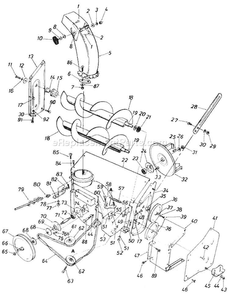 Page D Diagram and Parts List for 31340-7 1987 MTD Snow Blower