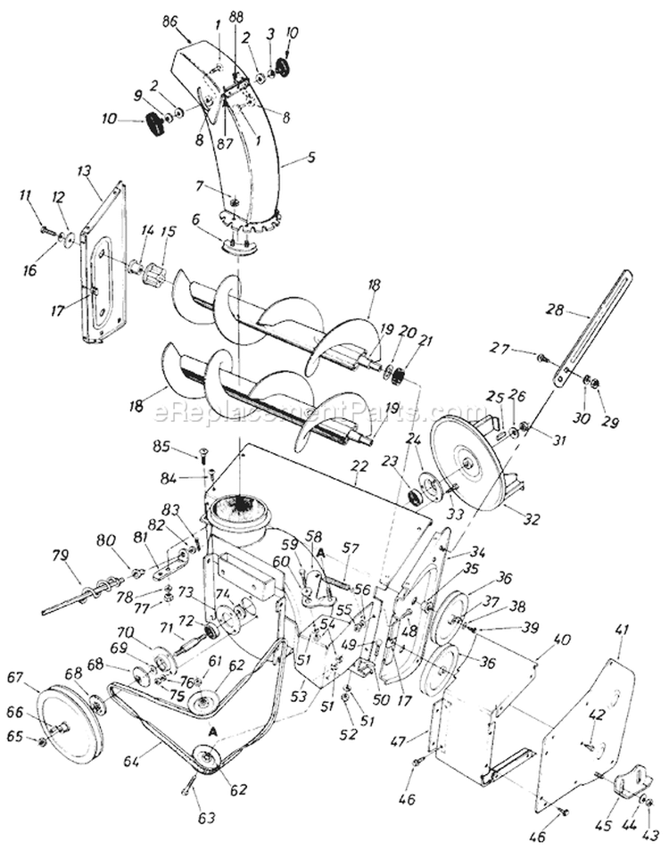 Page D Diagram and Parts List for 31340C 1986 MTD Snow Blower
