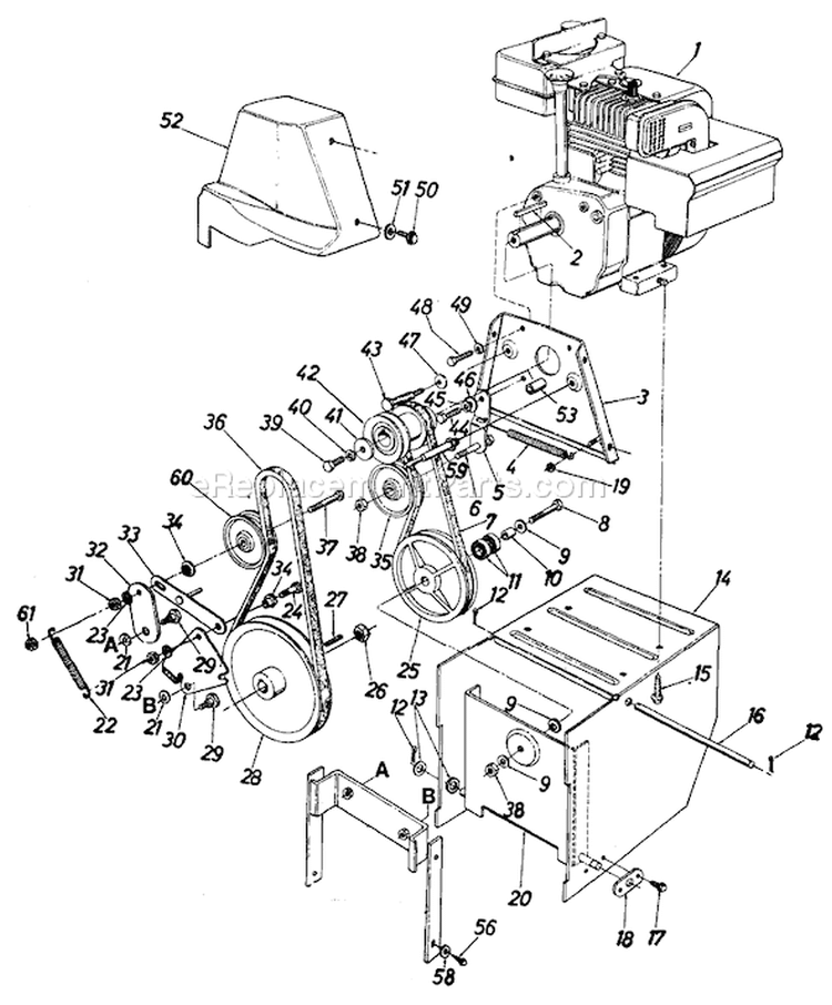 Page B Diagram and Parts List for 31385-9 1989 MTD Snow Blower