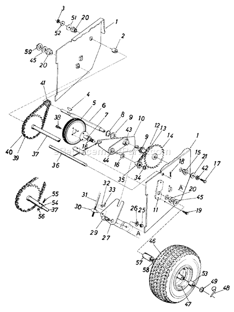 Page C Diagram and Parts List for 31385-9 1989 MTD Snow Blower