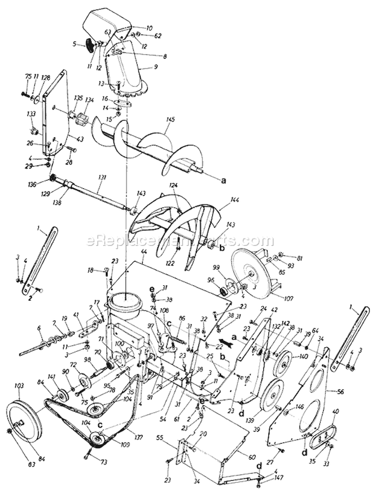 Page D Diagram and Parts List for 31385-9 1989 MTD Snow Blower