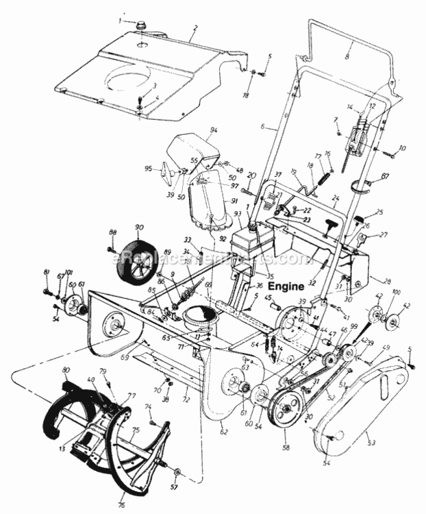 General_Assembly Diagram and Parts List for 314-180-088 1994 MTD Snow Blower