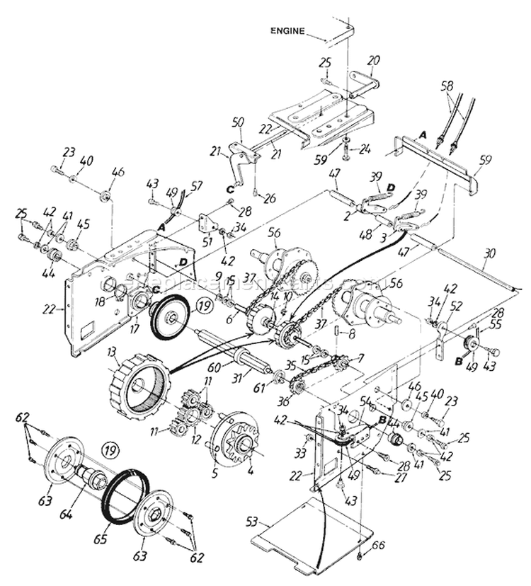 Page B Diagram and Parts List for 314-612E000 1994 MTD Snow Blower