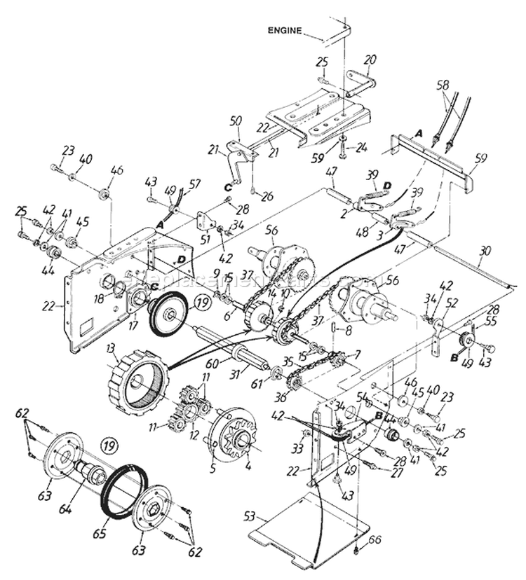Page B Diagram and Parts List for 314-642F000 1994 MTD Snow Blower
