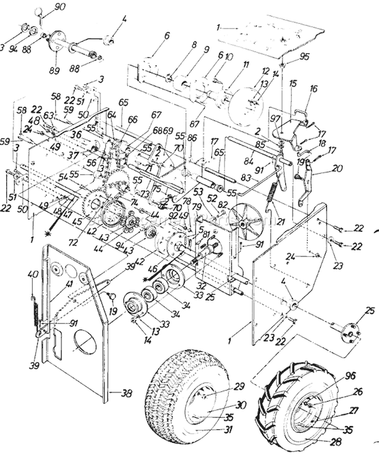Page B Diagram and Parts List for 315-960-000 1985 MTD Snow Blower