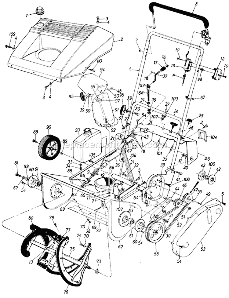 Page F Diagram and Parts List for 315E150-000 1995 MTD Snow Blower