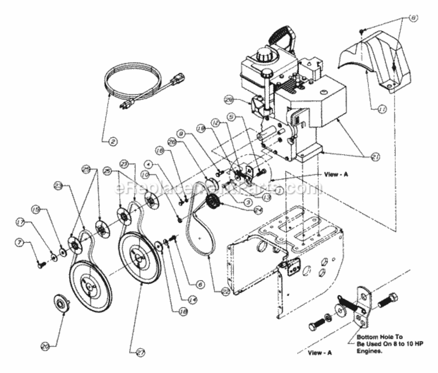 Engine_And_V-Belts_10_And_8_Hp_Electric_Starter_And_8_Hp Diagram and Parts List for 315E641E205 1995 MTD Snow Blower