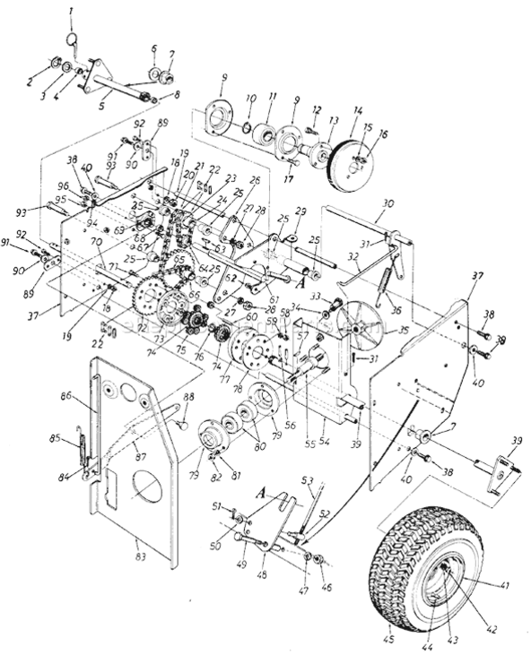 Page A Diagram and Parts List for 316-960-000 1986 MTD Snow Blower