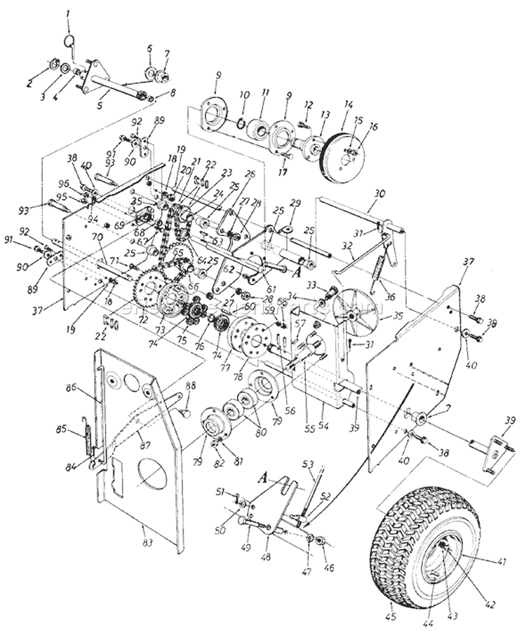 Page A Diagram and Parts List for 317-960-000 1987 MTD Snow Blower