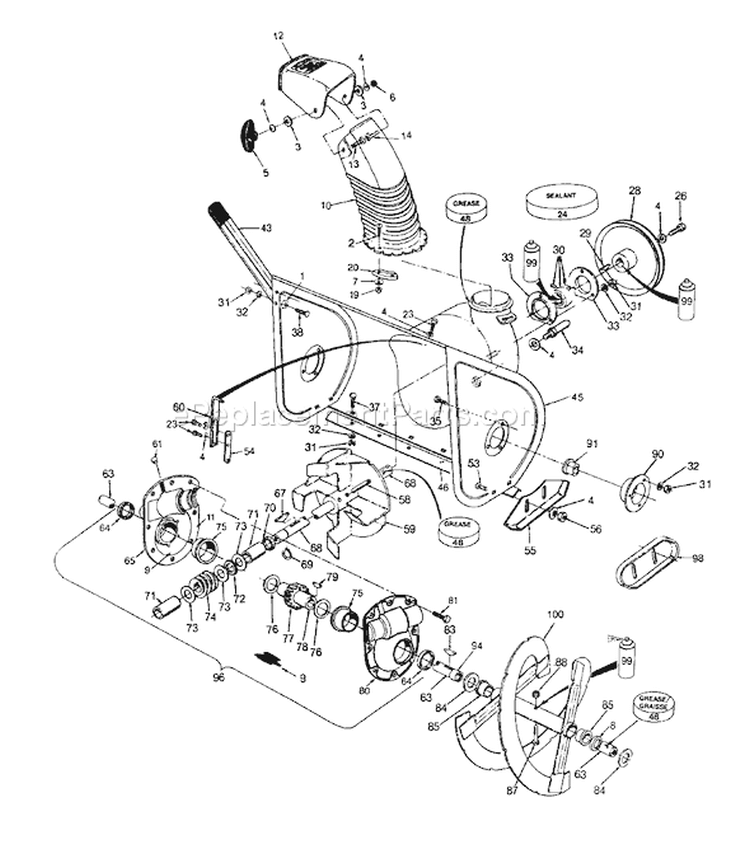 Page A Diagram and Parts List for 317E980I000 1997 MTD Snow Blower