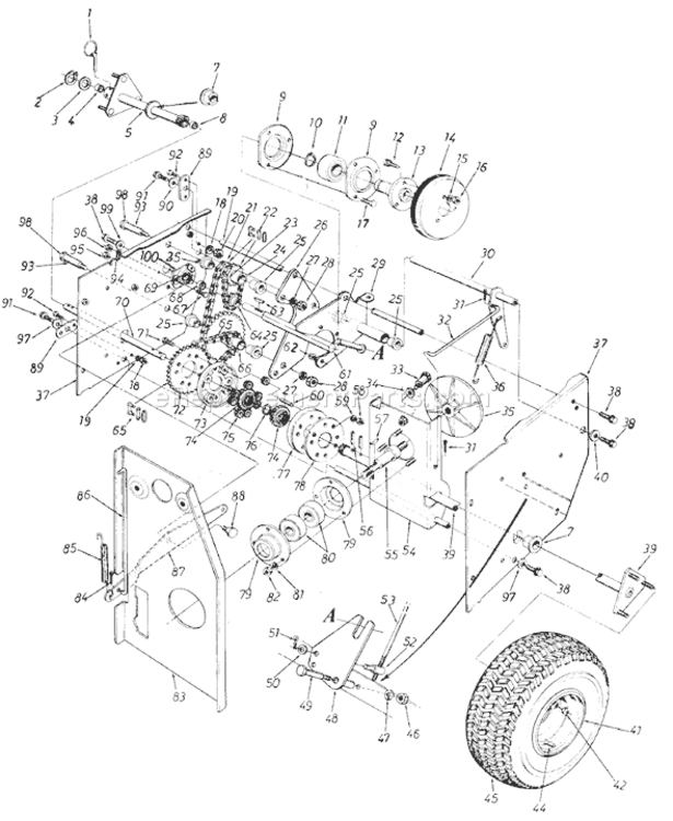Page A Diagram and Parts List for 318-960-000 1988 MTD Snow Blower