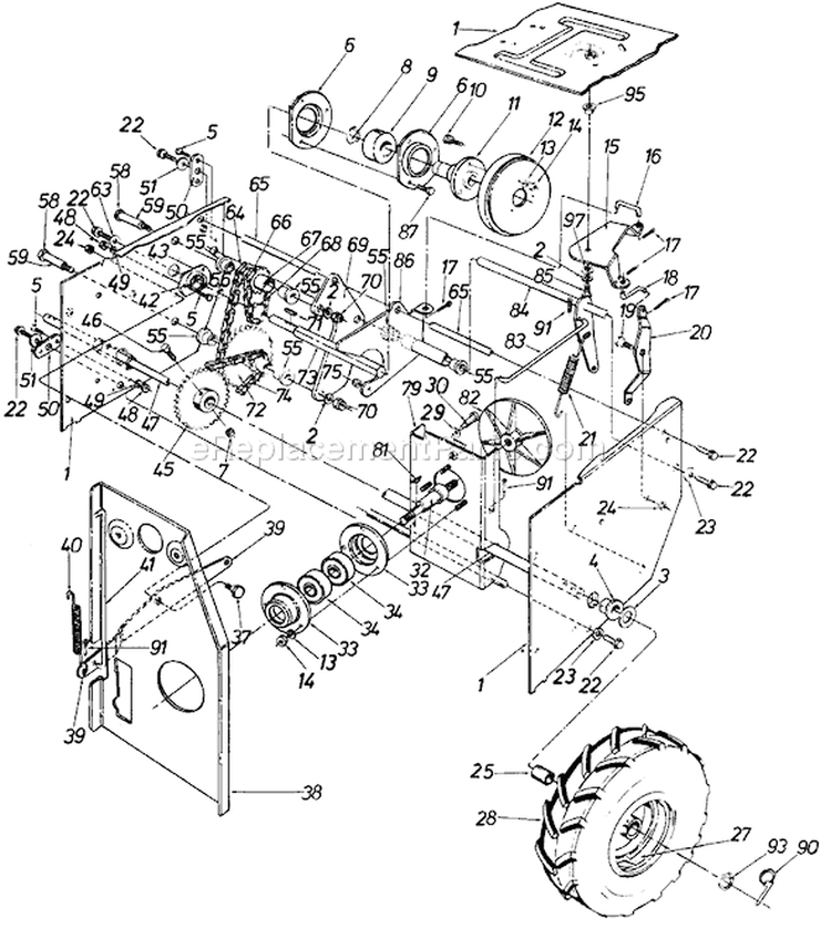 Page D Diagram and Parts List for 31800S 1985 MTD Snow Blower