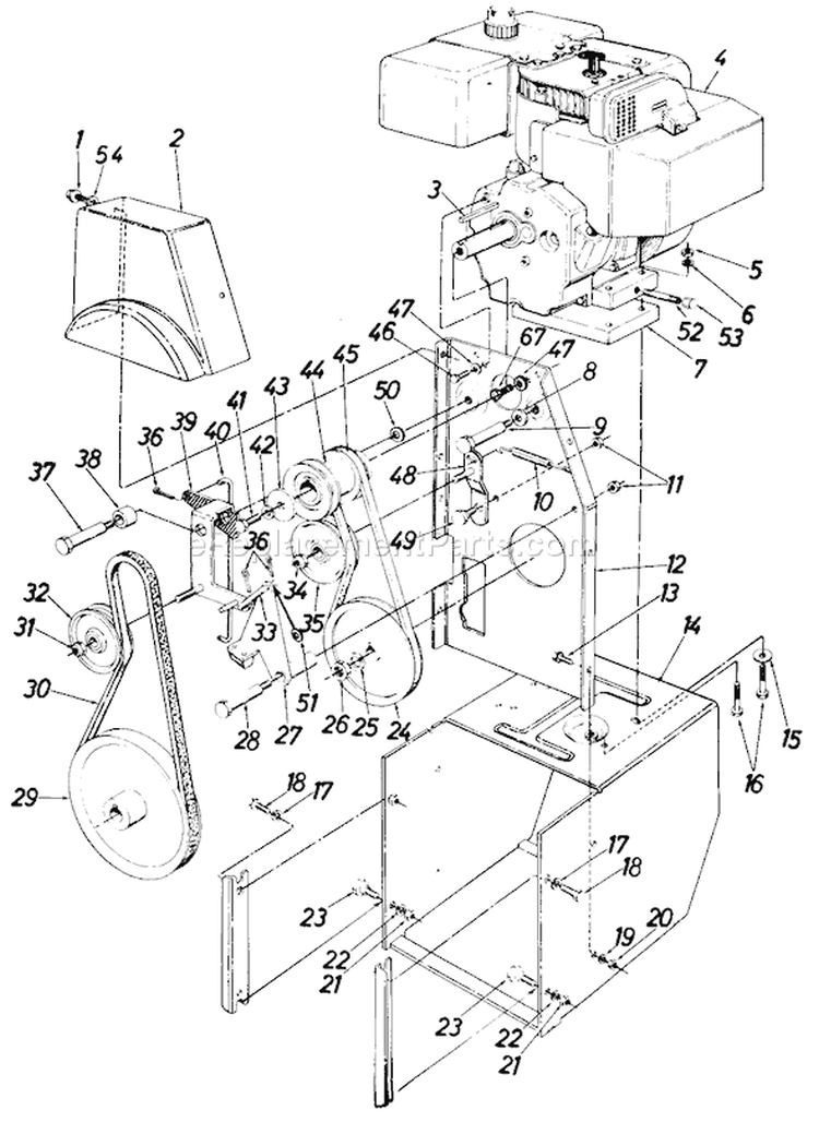 Page B Diagram and Parts List for 31960-7 1987 MTD Snow Blower
