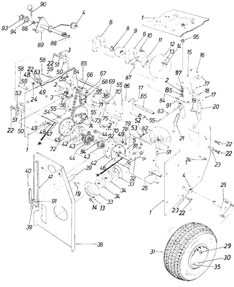 Page D Diagram and Parts List for 31960S 1985 MTD Snow Blower