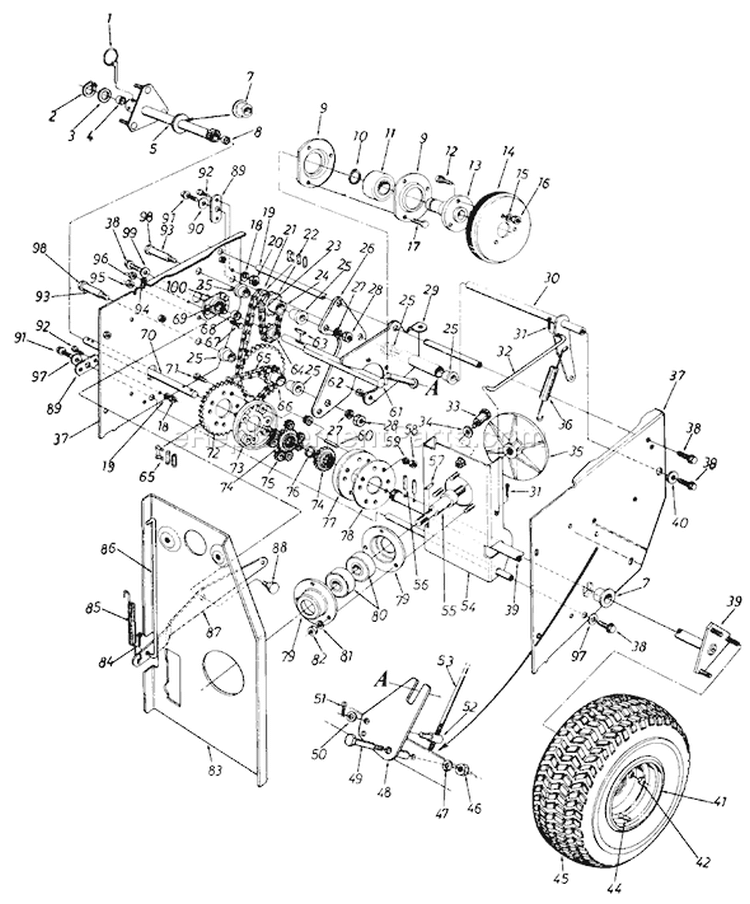 Page D Diagram and Parts List for 31965-9 1989 MTD Snow Blower