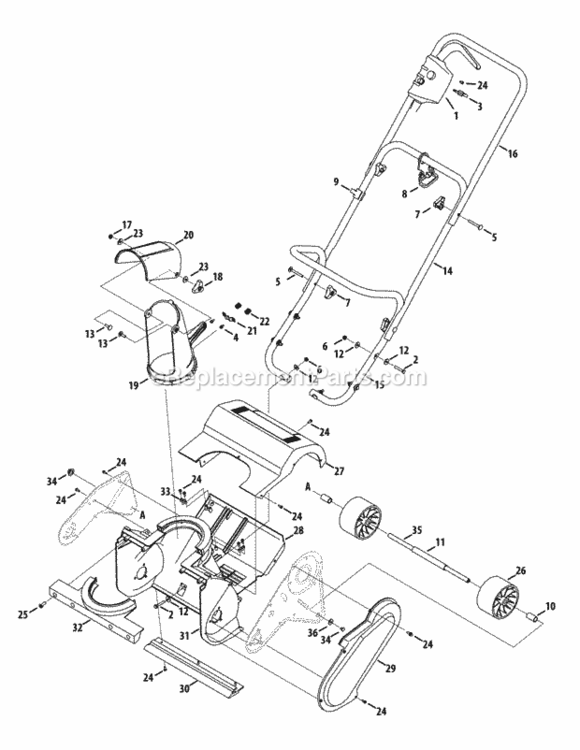 Frame, Handle & Chute Diagram and Parts List for 31A-050-706 2011 MTD Snow Blower