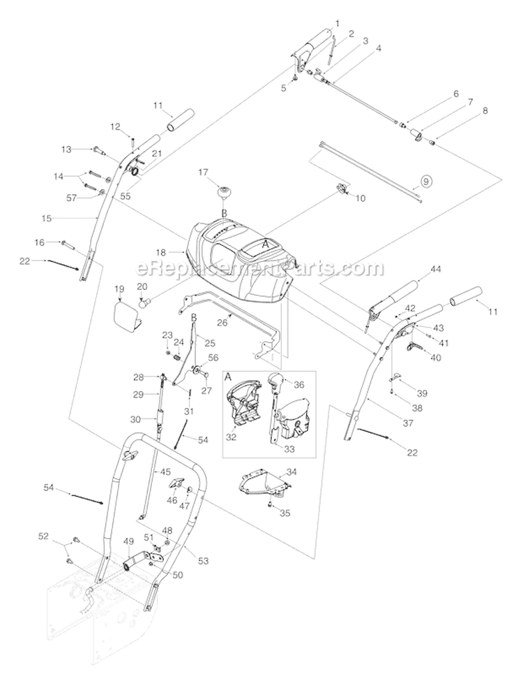 Handle Diagram and Parts List for 31AE5MLG729 2005 MTD Snow Blower