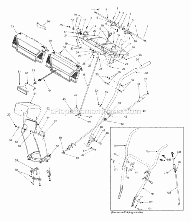 Handle_And_Chute Diagram and Parts List for 31AE640E206 2004 MTD Snow Blower