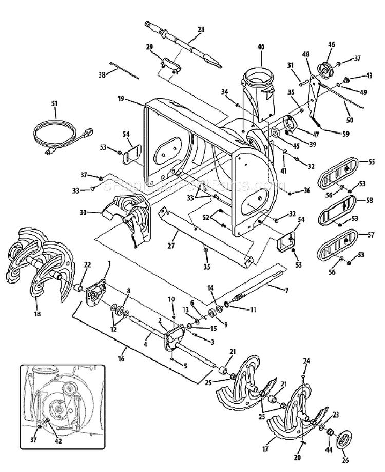 Auger  Auger Housing Diagram and Parts List for 31AM63EF729 2008 MTD Snow Blower