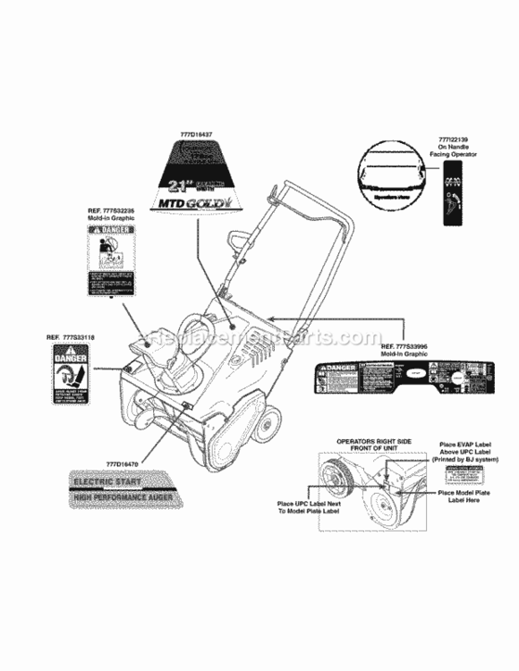 Page G Diagram and Parts List for 31AS2S1E704 2013 MTD Snow Blower